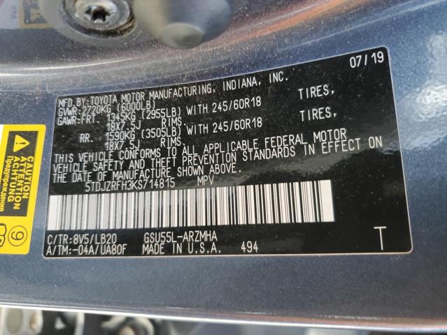 Photo 12 VIN: 5TDJZRFH3KS714815 - TOYOTA HIGHLANDER 