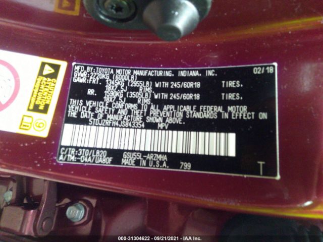 Photo 8 VIN: 5TDJZRFH4JS843354 - TOYOTA HIGHLANDER 