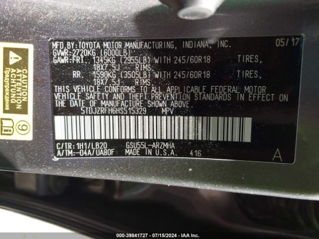 Photo 8 VIN: 5TDJZRFH6HS515329 - TOYOTA HIGHLANDER 