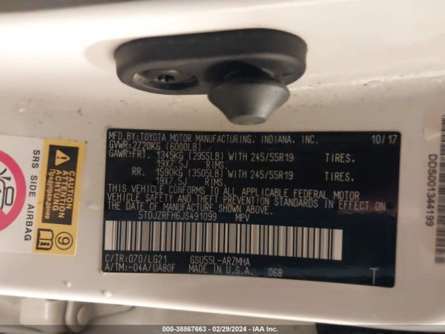 Photo 8 VIN: 5TDJZRFH6JS491099 - TOYOTA HIGHLANDER 