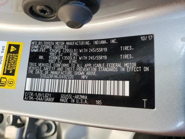 Photo 12 VIN: 5TDJZRFH6JS492320 - TOYOTA HIGHLANDER 
