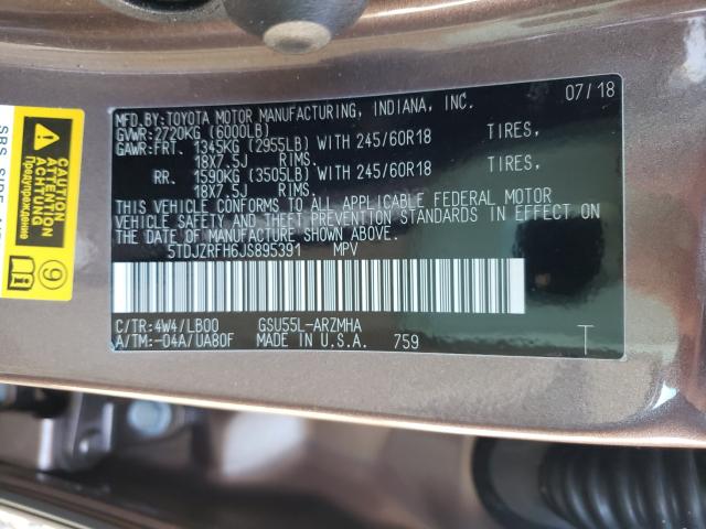 Photo 9 VIN: 5TDJZRFH6JS895391 - TOYOTA HIGHLANDER 