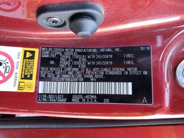 Photo 12 VIN: 5TDJZRFH6KS566188 - TOYOTA HIGHLANDER 