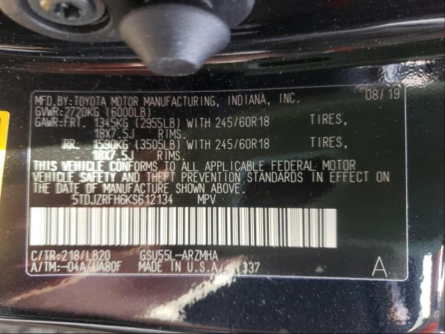 Photo 9 VIN: 5TDJZRFH6KS612134 - TOYOTA HIGHLANDER 