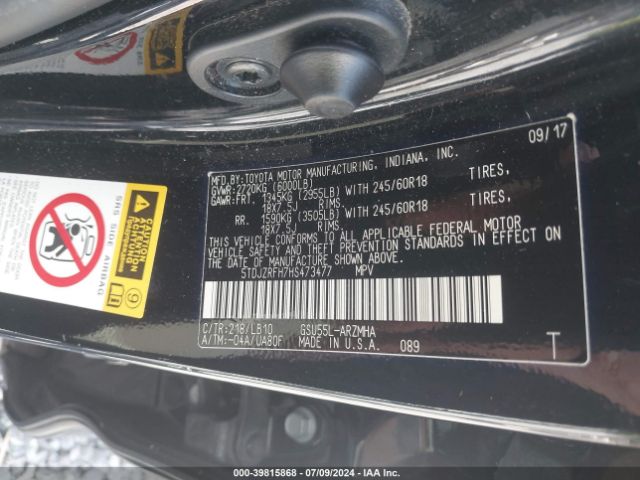 Photo 8 VIN: 5TDJZRFH7HS473477 - TOYOTA HIGHLANDER 