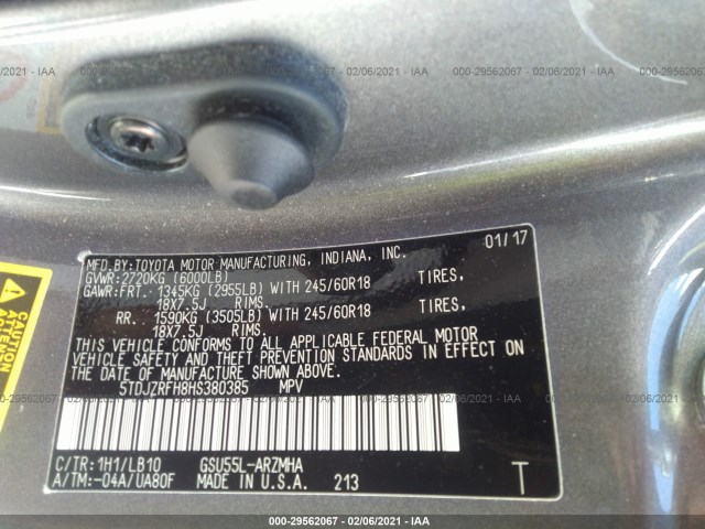 Photo 8 VIN: 5TDJZRFH8HS380385 - TOYOTA HIGHLANDER 