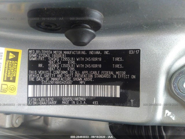 Photo 8 VIN: 5TDJZRFH8HS405687 - TOYOTA HIGHLANDER 