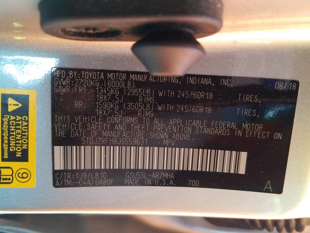 Photo 9 VIN: 5TDJZRFH8JS559631 - TOYOTA HIGHLANDER 