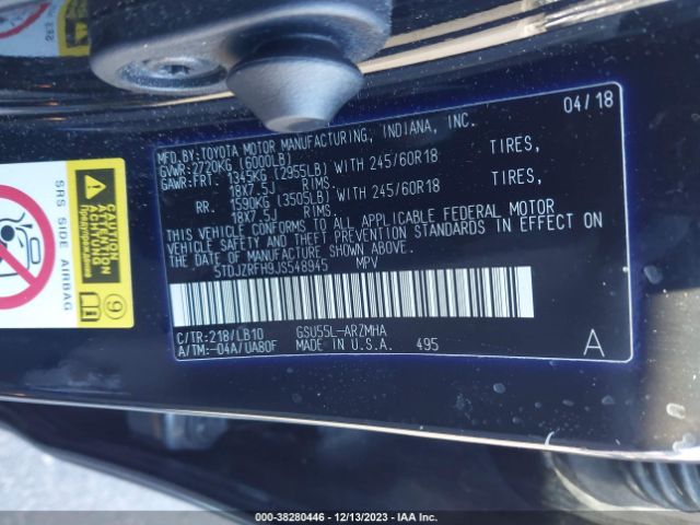 Photo 8 VIN: 5TDJZRFH9JS548945 - TOYOTA HIGHLANDER 