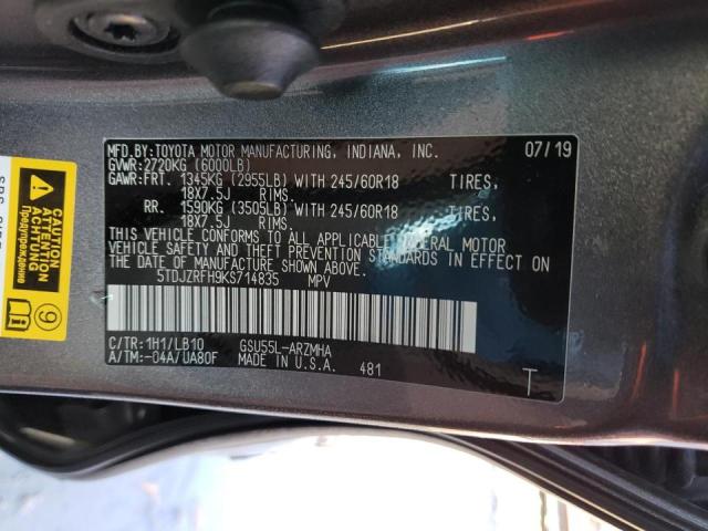 Photo 12 VIN: 5TDJZRFH9KS714835 - TOYOTA HIGHLANDER 