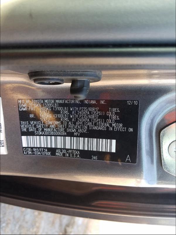 Photo 9 VIN: 5TDKA3DC0BS006084 - TOYOTA SIENNA BAS 