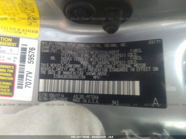 Photo 8 VIN: 5TDKA3DC0BS007784 - TOYOTA SIENNA 