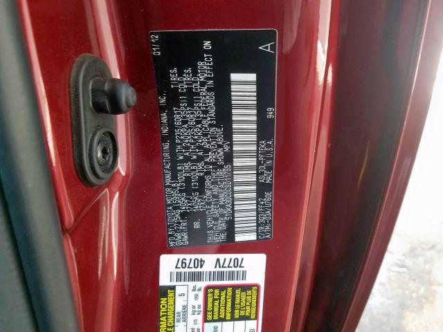 Photo 9 VIN: 5TDKA3DC0CS011755 - TOYOTA SIENNA BAS 