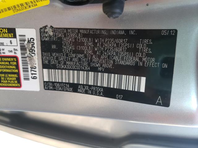 Photo 9 VIN: 5TDKA3DC0CS014364 - TOYOTA SIENNA BAS 