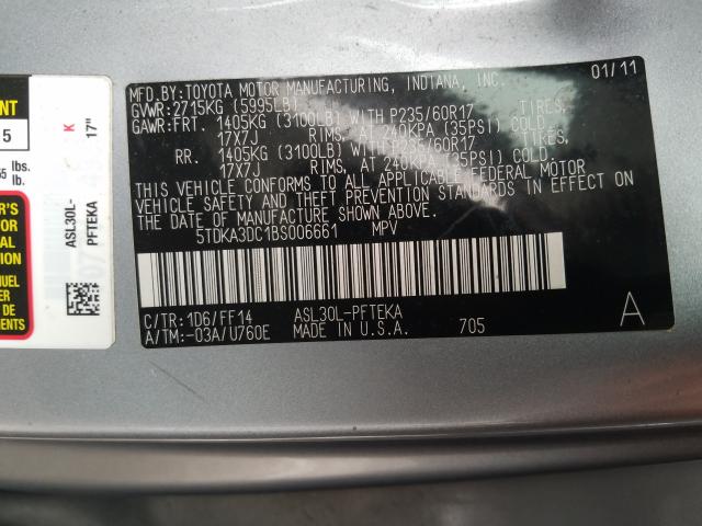 Photo 9 VIN: 5TDKA3DC1BS006661 - TOYOTA SIENNA BAS 