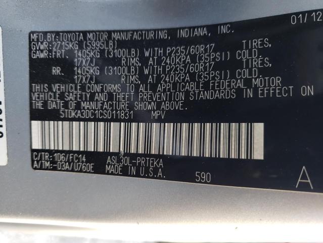 Photo 9 VIN: 5TDKA3DC1CS011831 - TOYOTA SIENNA BAS 