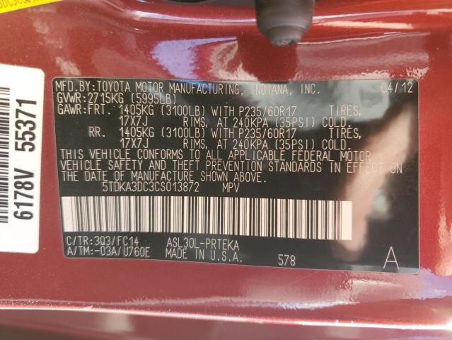 Photo 12 VIN: 5TDKA3DC3CS013872 - TOYOTA SIENNA BAS 