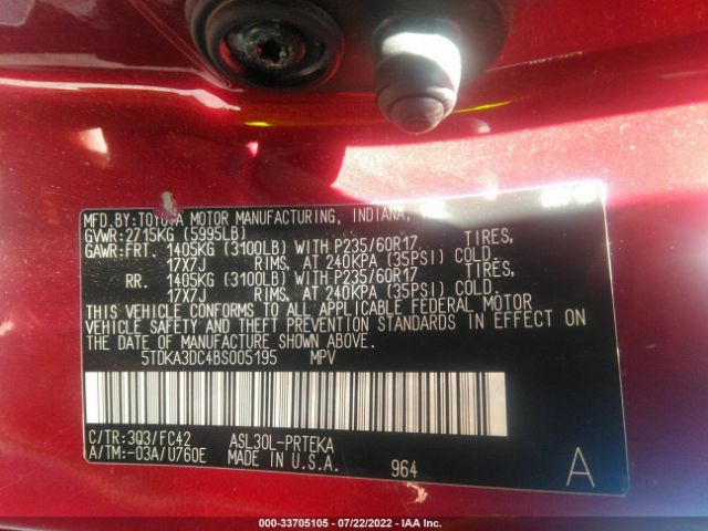 Photo 8 VIN: 5TDKA3DC4BS005195 - TOYOTA SIENNA 