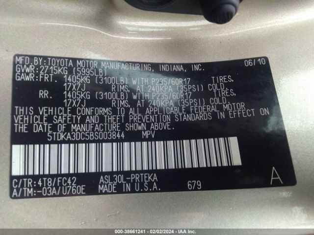 Photo 8 VIN: 5TDKA3DC5BS003844 - TOYOTA SIENNA 