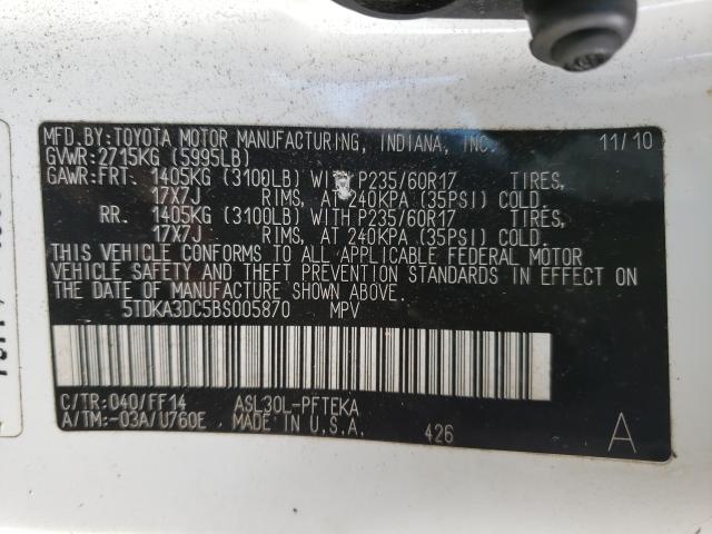 Photo 9 VIN: 5TDKA3DC5BS005870 - TOYOTA SIENNA BAS 