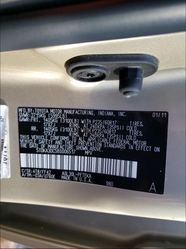 Photo 9 VIN: 5TDKA3DC5BS006517 - TOYOTA SIENNA BAS 