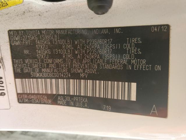 Photo 12 VIN: 5TDKA3DC6CS014224 - TOYOTA SIENNA 