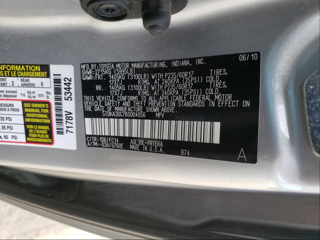 Photo 9 VIN: 5TDKA3DC7BS004056 - TOYOTA SIENNA BAS 