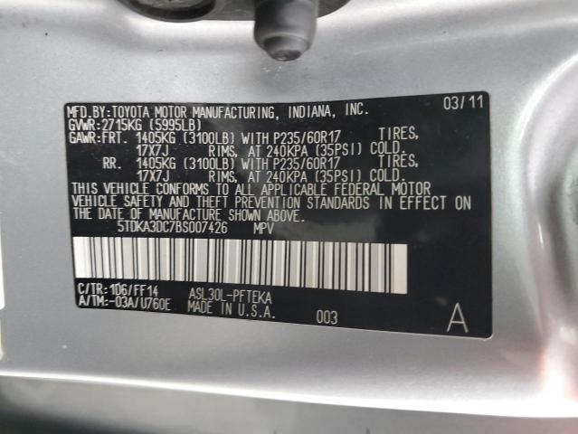 Photo 12 VIN: 5TDKA3DC7BS007426 - TOYOTA SIENNA BAS 