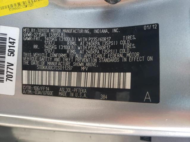 Photo 11 VIN: 5TDKA3DC7CS011297 - TOYOTA SIENNA BAS 