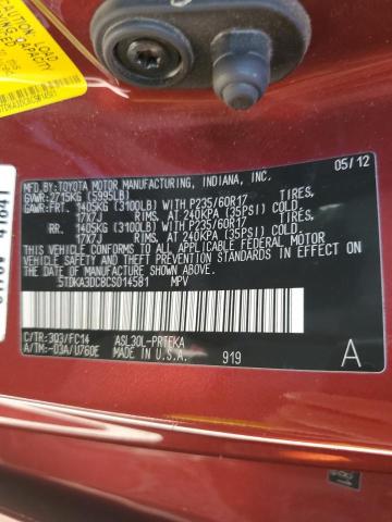 Photo 9 VIN: 5TDKA3DC8CS014581 - TOYOTA SIENNA BAS 