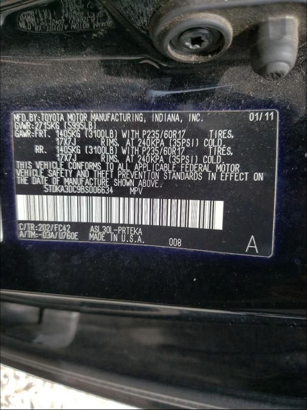 Photo 9 VIN: 5TDKA3DC9BS006634 - TOYOTA SIENNA BAS 