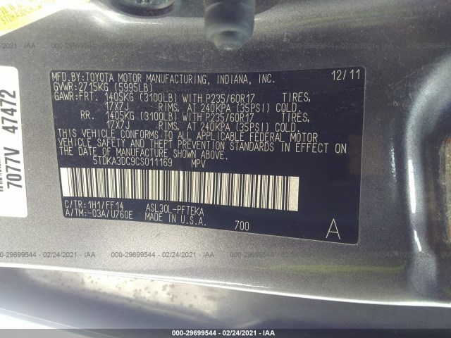 Photo 8 VIN: 5TDKA3DC9CS011169 - TOYOTA SIENNA 