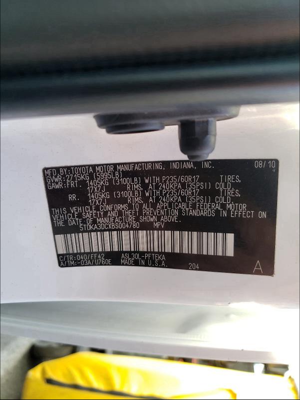 Photo 9 VIN: 5TDKA3DCXBS004780 - TOYOTA SIENNA BAS 