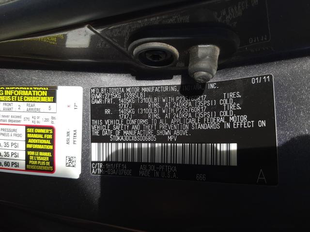 Photo 9 VIN: 5TDKA3DCXBS006805 - TOYOTA SIENNA BAS 