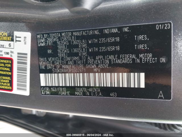 Photo 8 VIN: 5TDKDRAH3PS502871 - TOYOTA HIGHLANDER 