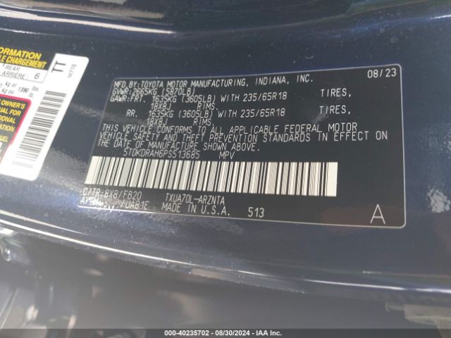 Photo 8 VIN: 5TDKDRAH6PS513685 - TOYOTA HIGHLANDER 