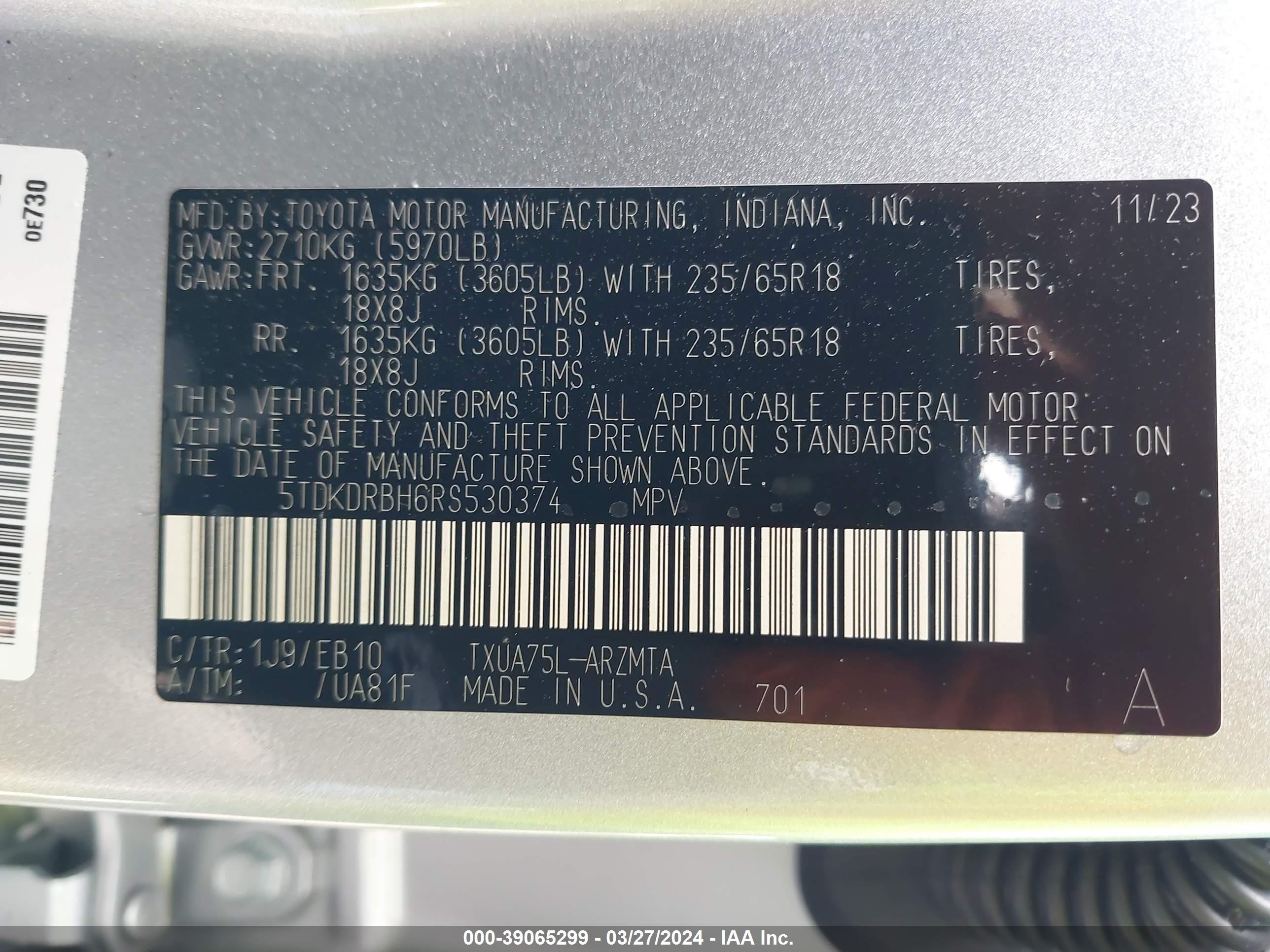 Photo 8 VIN: 5TDKDRBH6RS530374 - TOYOTA HIGHLANDER 