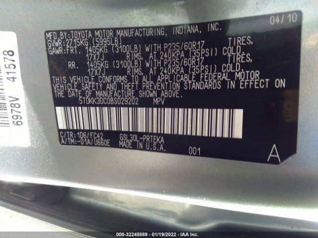 Photo 8 VIN: 5TDKK3DC0BS029202 - TOYOTA SIENNA 