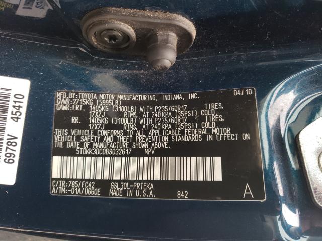 Photo 9 VIN: 5TDKK3DC0BS032617 - TOYOTA SIENNA LE 