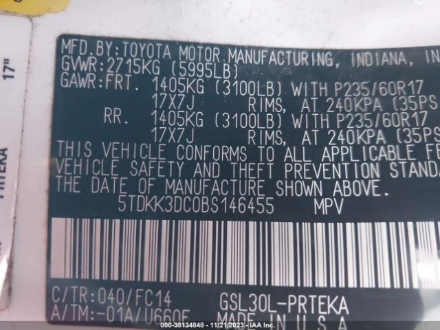 Photo 8 VIN: 5TDKK3DC0BS146455 - TOYOTA SIENNA 