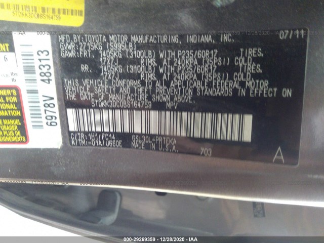 Photo 8 VIN: 5TDKK3DC0BS164759 - TOYOTA SIENNA 