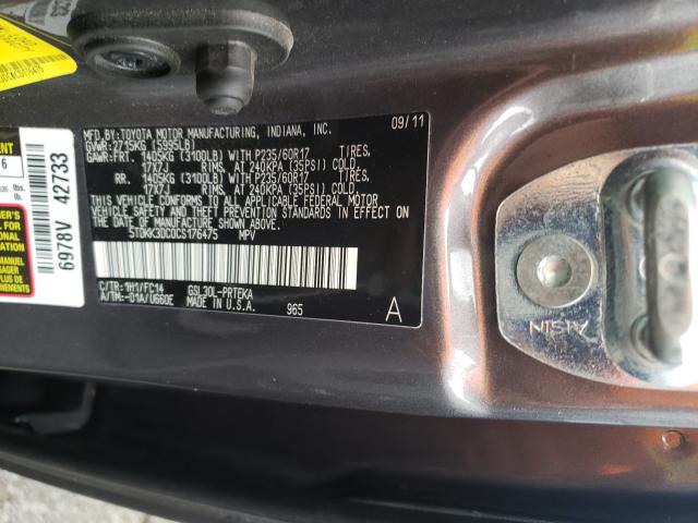 Photo 9 VIN: 5TDKK3DC0CS176475 - TOYOTA SIENNA LE 