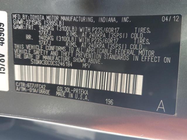 Photo 12 VIN: 5TDKK3DC0CS246184 - TOYOTA SIENNA LE 