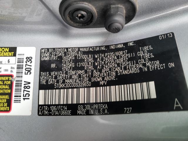 Photo 9 VIN: 5TDKK3DC0DS329650 - TOYOTA SIENNA LE 