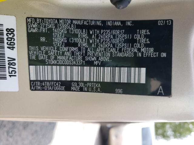 Photo 9 VIN: 5TDKK3DC0DS343371 - TOYOTA SIENNA LE 