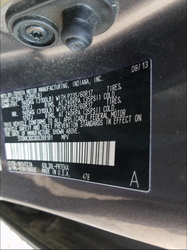 Photo 9 VIN: 5TDKK3DC0DS399181 - TOYOTA SIENNA LE 