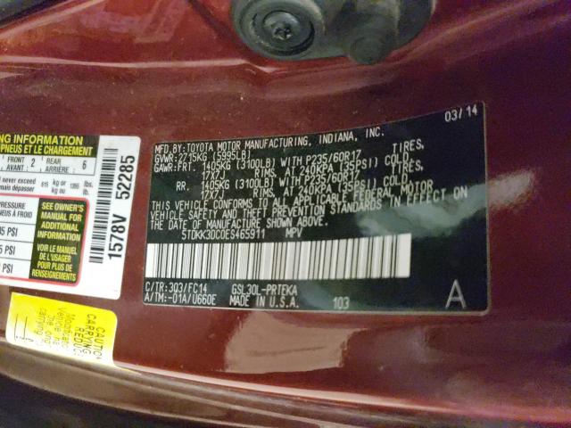 Photo 9 VIN: 5TDKK3DC0ES465911 - TOYOTA SIENNA LE 