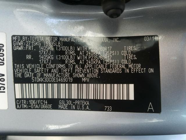 Photo 9 VIN: 5TDKK3DC0ES469019 - TOYOTA SIENNA LE 