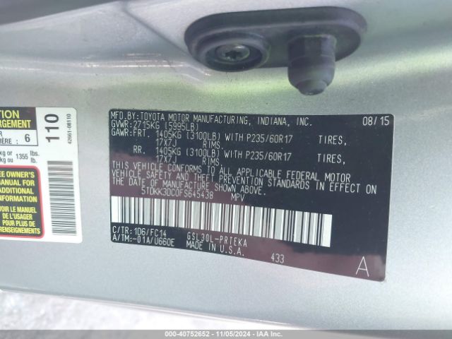 Photo 8 VIN: 5TDKK3DC0FS645438 - TOYOTA SIENNA 