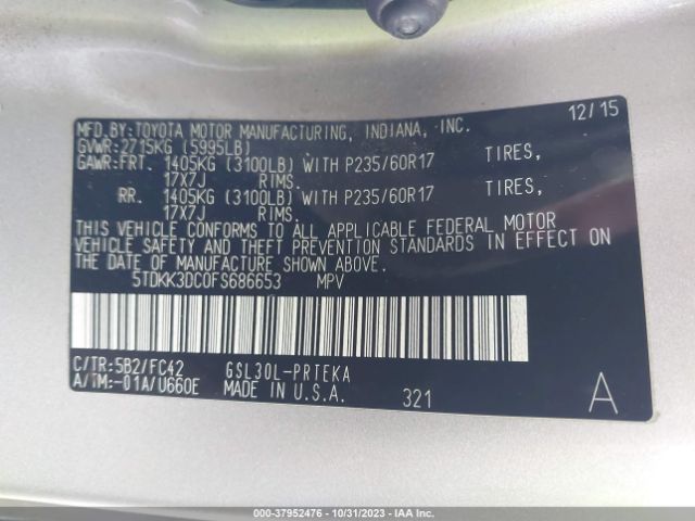 Photo 8 VIN: 5TDKK3DC0FS686653 - TOYOTA SIENNA 